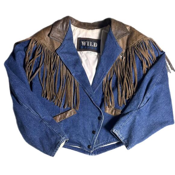 Other Jackets & Blazers - 80s wild blues denim jacket with fringe and leather detail